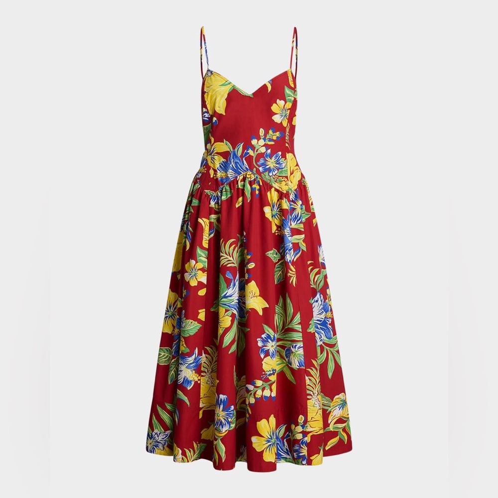 NWT Polo Ralph Lauren tropical-floral cotton poplin midi dress Size 0